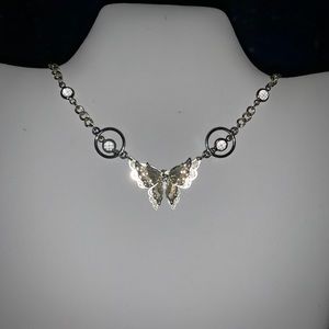 3D Silver Butterfly Crystal Rhinestone Necklace